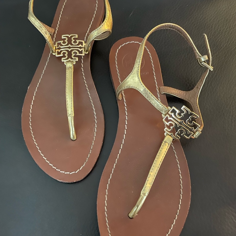 Tory Burch Leather Printed T-Strap Sandals